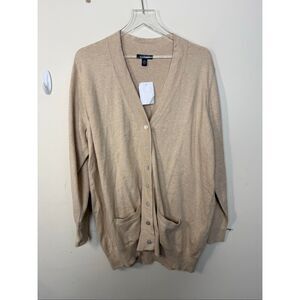 Lands End Beige Cashmere Blend V Neck Button Front Long Cardigan Sweater 2X 20W